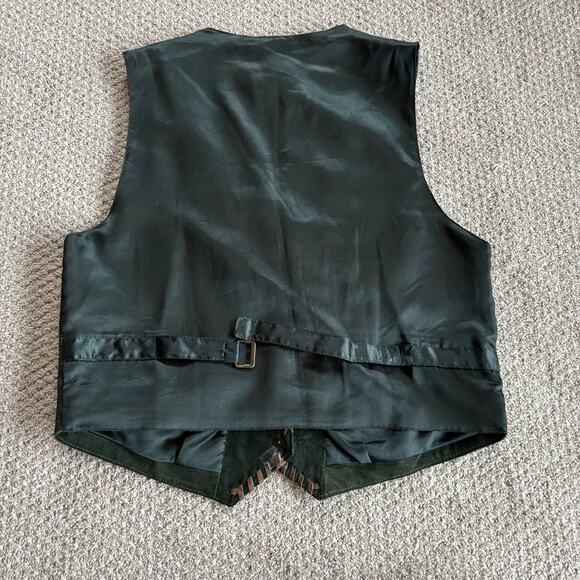 Vintage Suede Leather Vest Western Green Button Front Point West USA Rustic M - Picture 6 of 8